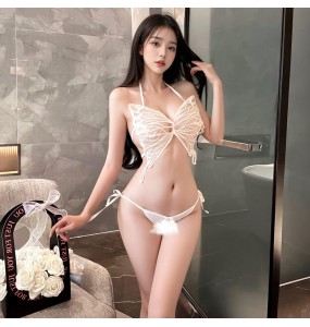 FEE ET MOI - Butterfly Pearl Crotchless Bikini (White)